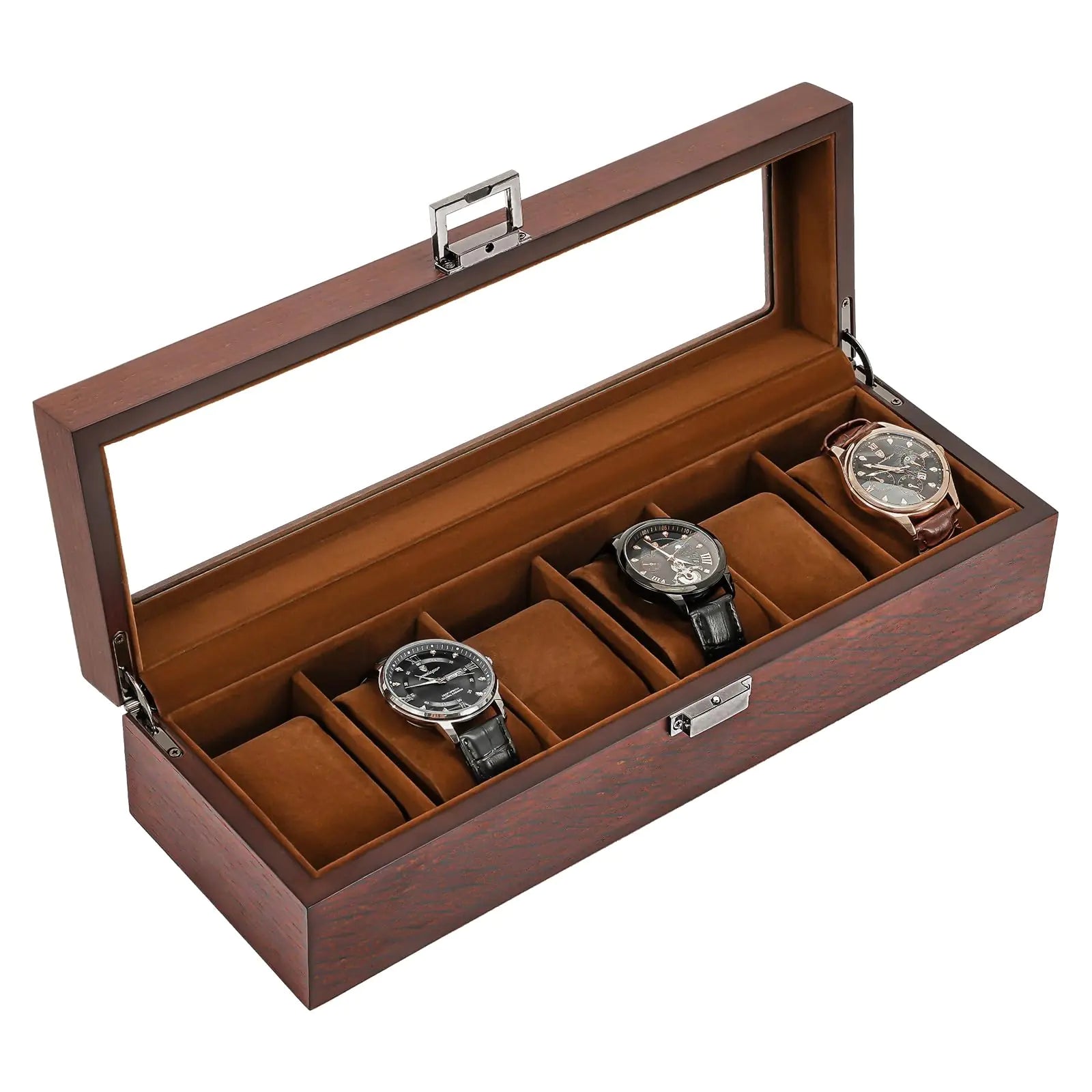 Wooden Watch Box for Men - 6 Slot Watch Display Case, Espresso
